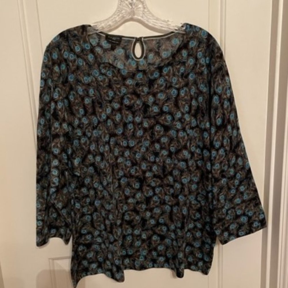 Talbots Merino Wool Sweater, black/aqua, 3X